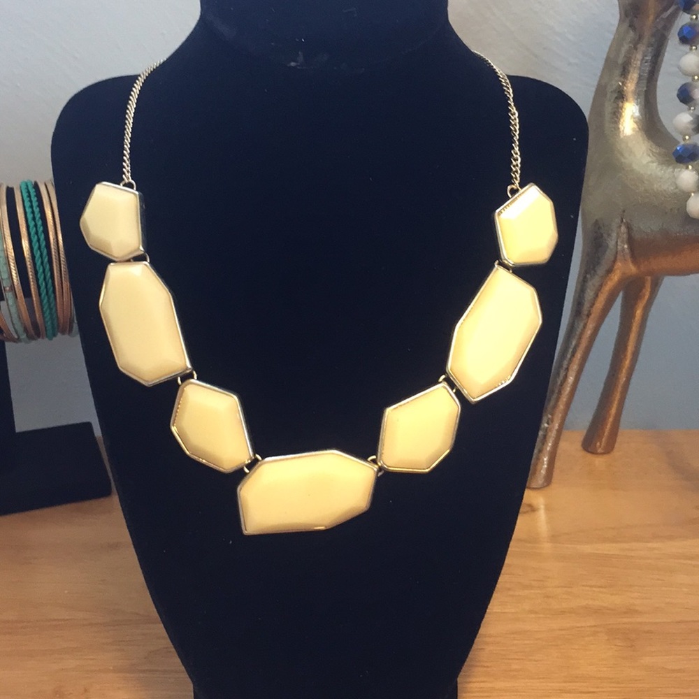 Cream Stone & Gold Statement Necklace & Earrings